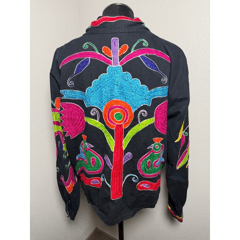 Vintage RS Sport Embroidered Jacket Black Floral Artsy Cropped Button Front L - Picture 10 of 10